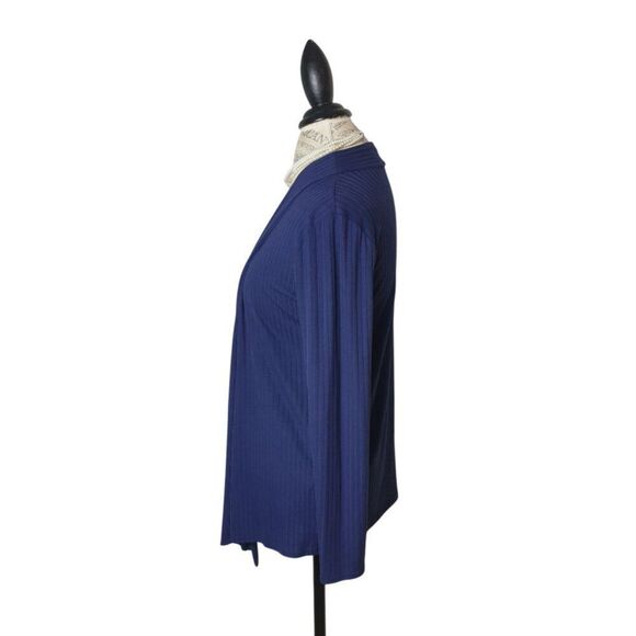 Tiffany & Grey Open Front Ribbed Cardigan Lg Petite Navy Blue Long-Sleeve - Picture 3 of 5